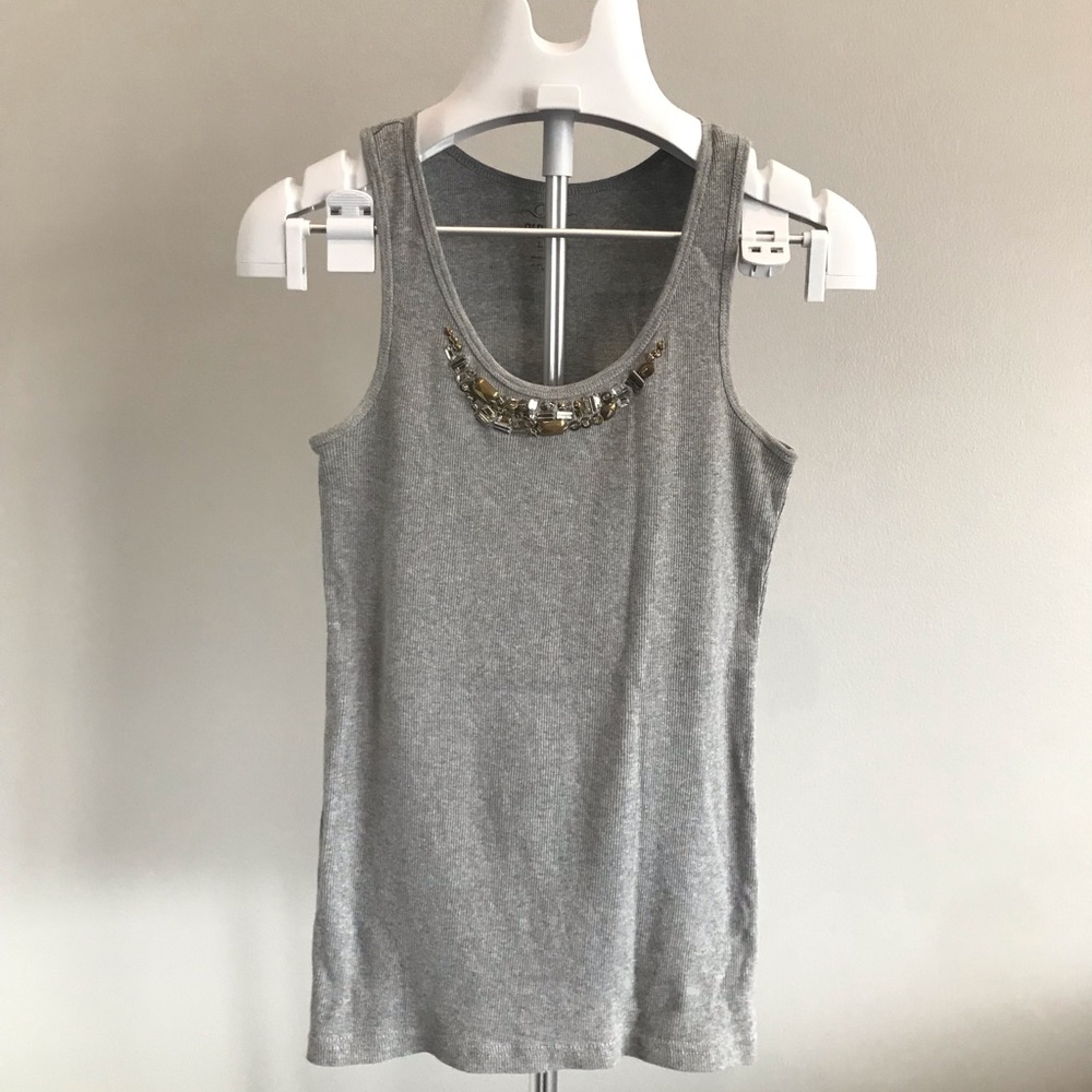 Old Navy 100% Cotton, Grey Tank with Jewel Accented Neckline, Size (L)